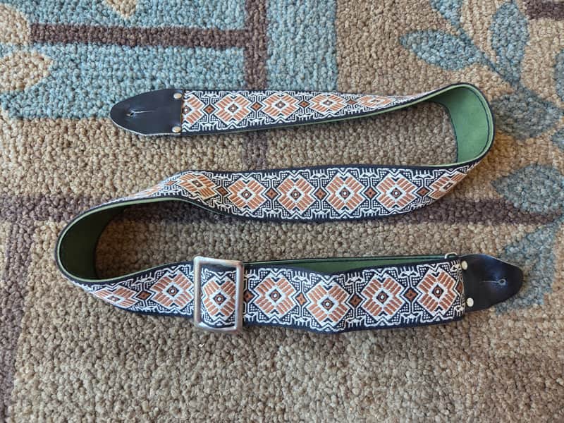 Vintage 1960's Ace-Style Guitar Strap! White, Yellow, Black Woven Pattern, Metal Buckle! Rare, Original Case Candy! image 1