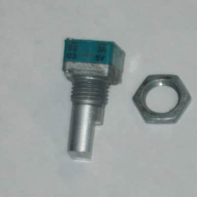 used (is fine / works fine) BOSS / ALPS potentiometer, 50 3A 03 5V, D Shaft, JAPAN, 1990s - 2010s - POT: blue, silver / NUT: gray (NO pedal, NO knob, NO other items) teal, square image 2