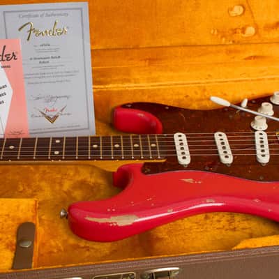 Fender  Custom Shop 61 Stratocaster Relic Solid Body Electric Guitar (2014), ser. #R78076, original brown tolex hard shell case. image 14