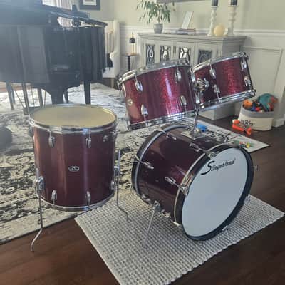 Slingerland Drum set 20,12,13,16 1970s - Maroon Sparkling Pearl image 1