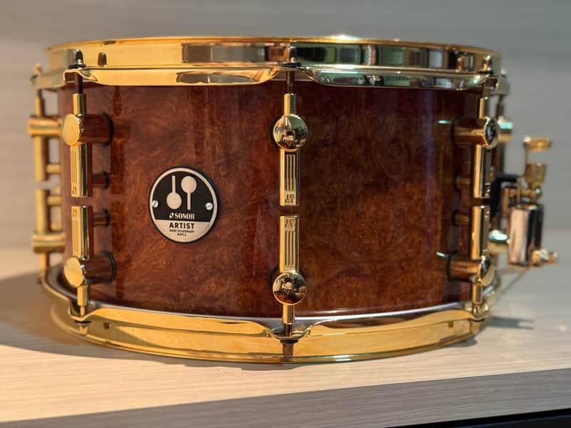 Sonor Artist Series 13x7 Amboina Burl Snare Drum — Excellent Condition w/ Original Box | Gold Hardware image 1