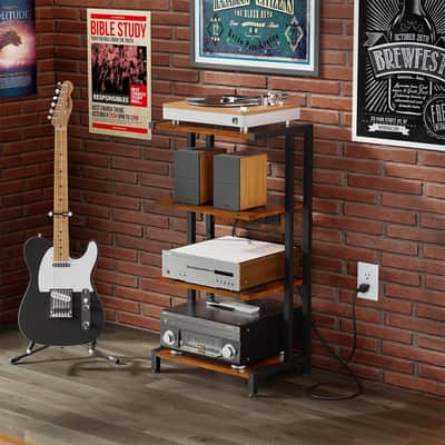 4-Tier Studio Consoles Stand with Power Outlet Cabinet Desk image 2