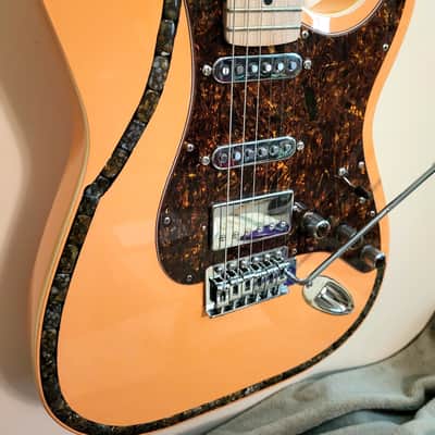 CUSTOM DESIGNED & CRAFTED - STRAT STYLE CORAL COLOR W/ INLAID STONES - RSG - SERIAL #067 - 2025 image 5