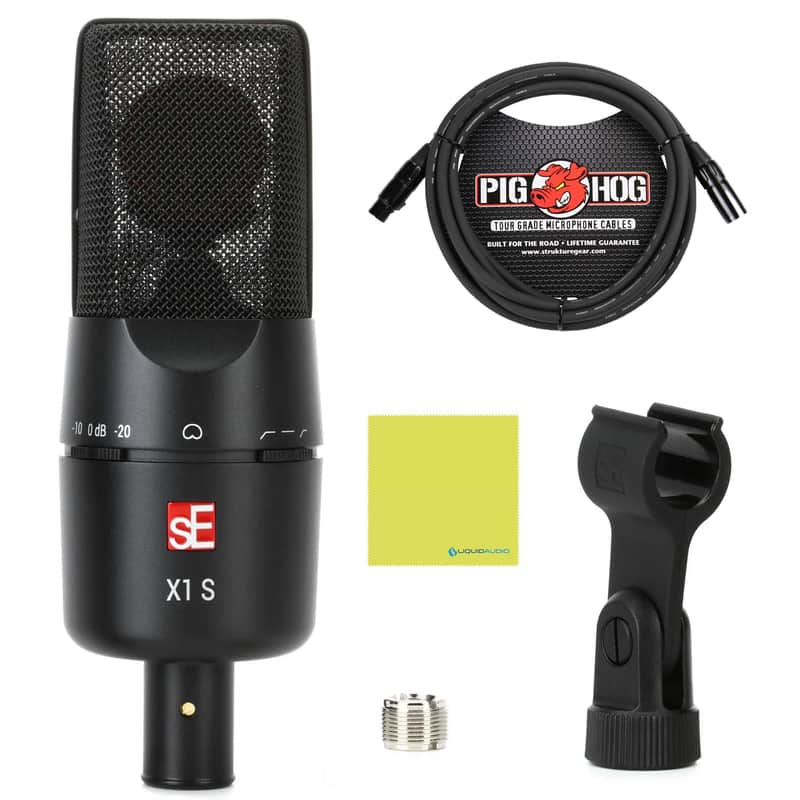 Liquid Audio sE Electronics X1 S Large-diaphragm Condenser Microphone Bundle w/Pig Hog PHM10 8mm Mic Cable Polishing Cloth image 1