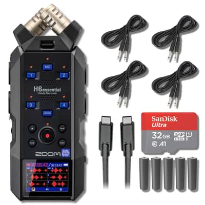Zoom H6essential 6-Track 32-Bit Float Portable Audio Recorder with 32GB microSD Card, USB-C Cable, 25' Instrument Cables and AA Batteries image 1