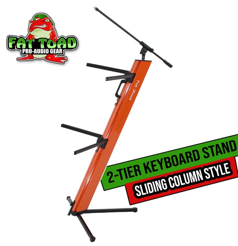 FAT TOAD 2-Tier Column Keyboard Stand with Mic Boom Arm Adapter (SlidingDJ Series) – Double Electronic Piano Tower Mount Platform – Holder for Digital Turntable, Audio Gear, Studio Synthesizer image 1