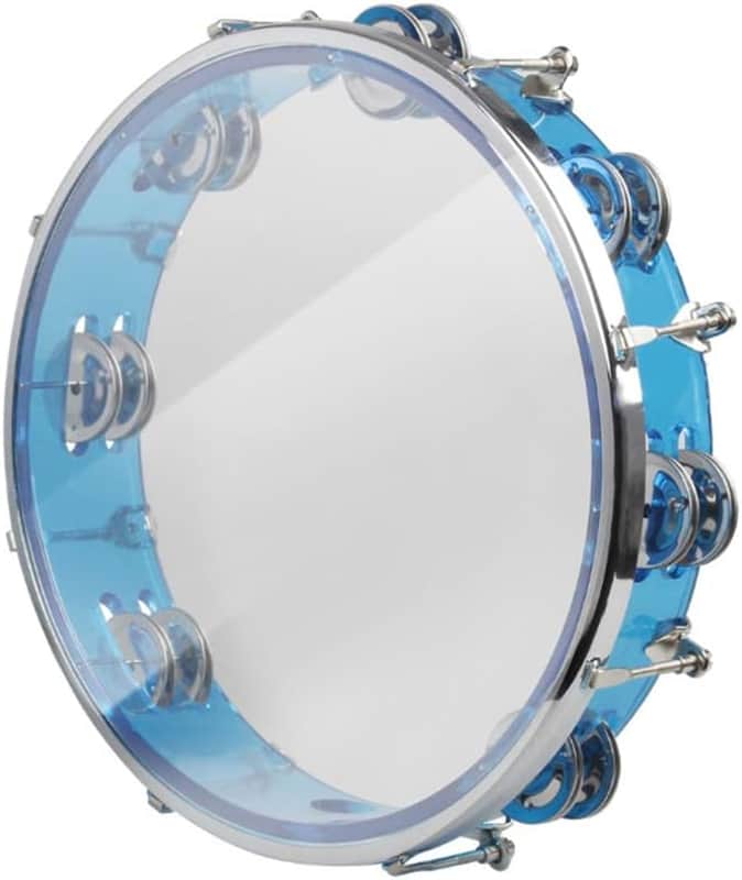 Tambourine Adjustable Tone Hand Drum Double Row Metal Jingles Hand Bell Performance Level Handheld Percussion (Blue) image 1