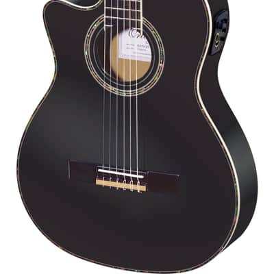 ORTEGA RCE145L-BK Lefthand Nylon Thinline Elektro-Akustik-Gitarre 4/4 inkl. Gigbag schwarz image 2