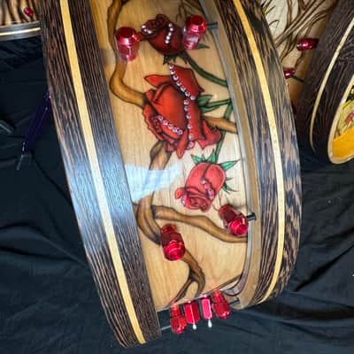 Rikki Rockett's Poison, Rockett Drum Works, Steam Bent Hickory "The Rose" Drum Kit, 22",16", 14", 12", 10",  Plus Woofer, Swarovski Crystals, Signed! STUNNING image 16