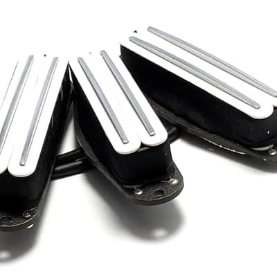 Dragonfire Duo Rails SSS Set Strat Sized Humbucker Pickups Bridge/Middle/Neck, White w/ Chrome Rails image 2