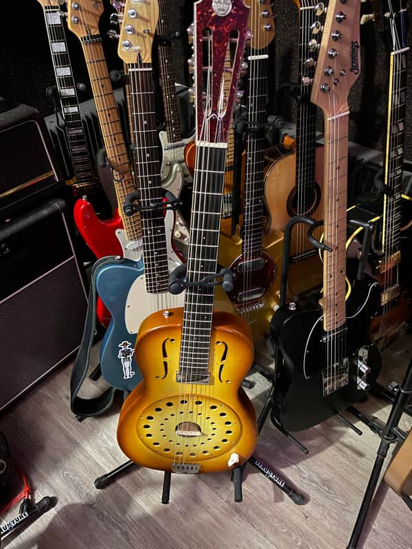 Daddy Mojo wooden electric dobro resonator guitar - desert sunburst image 1