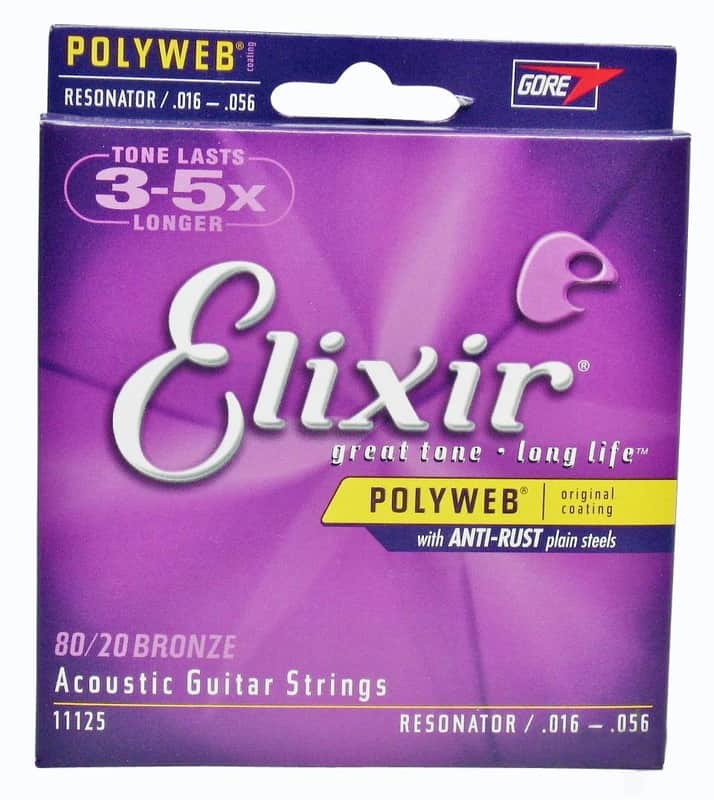 Elixir 11125 Polyweb 80/20 Bronze Resonator Acoustic Guitar Strings (16-58) image 1