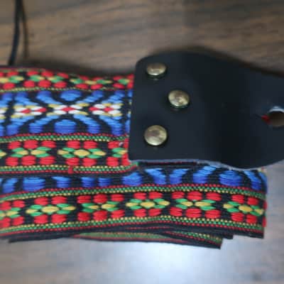 Vintage 1960 Guitar Strap Embroidered Orange Blue Diamond Pattern Ace Bobby Lee image 1