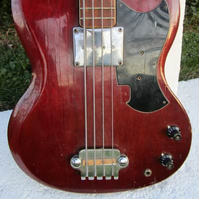 Rythmline SG Bass Guitar Copy, 1960's Japan, 30" Scale, Cherry Red Finish, Fresh Setup image 3