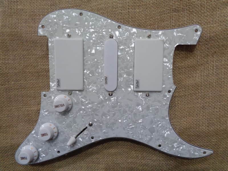 Handmade pre-wired Strat HSH pickguard, with HB split, Treble Bleed & Tele Mode (Neodymium PUPS) image 1