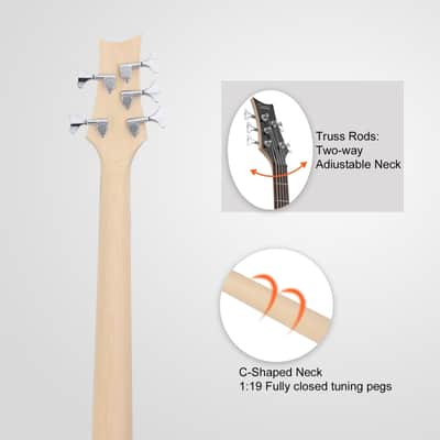 Glarry GIB 5 String Bass Guitar Full Size Open-coil HH Pickup Burlywood image 2