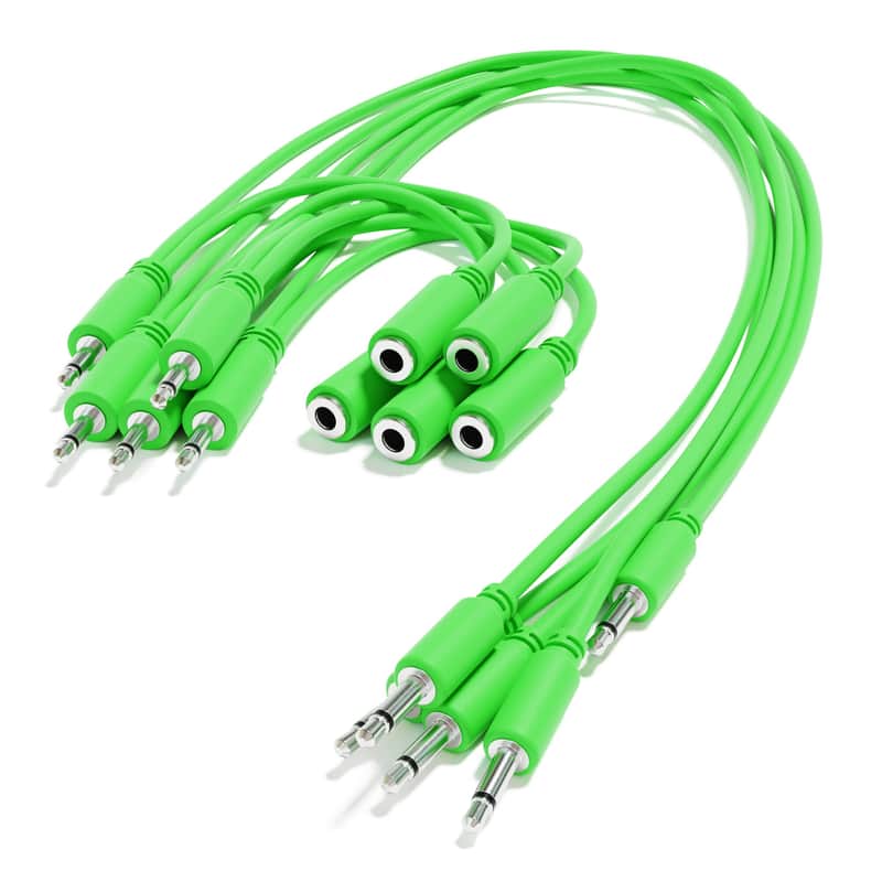 ExcelValley [Green | 10 cm - 3.94"] 5-Pack - Hopscotch Mono Splitter Y Patch Cables TS 3.5mm 1/8" Eurorack Synth image 1