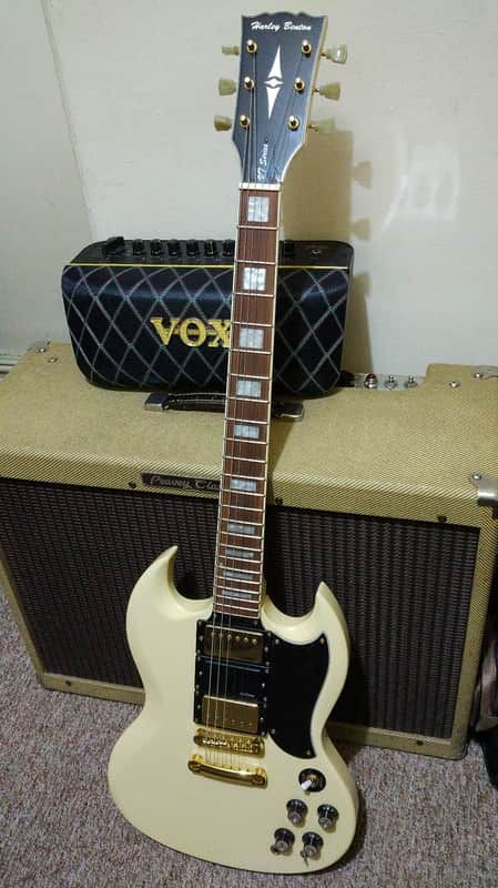 3 Humbuckers Harley Benton DC-600 VI SG Cream With Upgraded Pickups (Iron Gear) - Like Epiphone G400 image 1