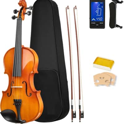 3/4 Violin Set For Beginners - Hand Carved Acoustic Violins Set - Fiddle Solidwood Kit with Hard Case, Two Bows, Tuner, Rosin, Shoulder Rest, Extra Strings image 1