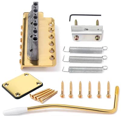 Gold Electric Guitar Tremolo Bridge System with Neck Plate – Fits Strat ST USA, 10.5mm String Spacing image 3