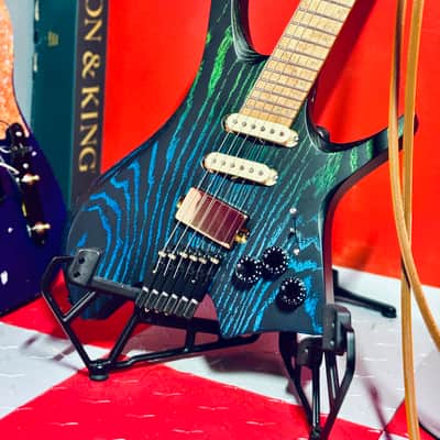 NK Guitars Headless Super Strat (HSS) - Green / Blue / Black - Sandblasted Ash image 2