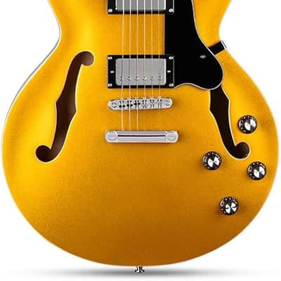 Electric Guitar with 6 String, Semi Hollow Body Electric Guitar, Humbucker Pickups, Roosewood Fingerboard, Rounded End Jumbo Frets, Full (Gold) image 1