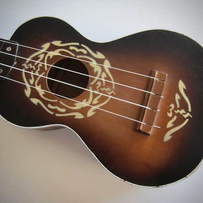 Harmony Soprano Uke Ukulele Sunburst Circa-1960s-Fancy White Stencil Paint image 6