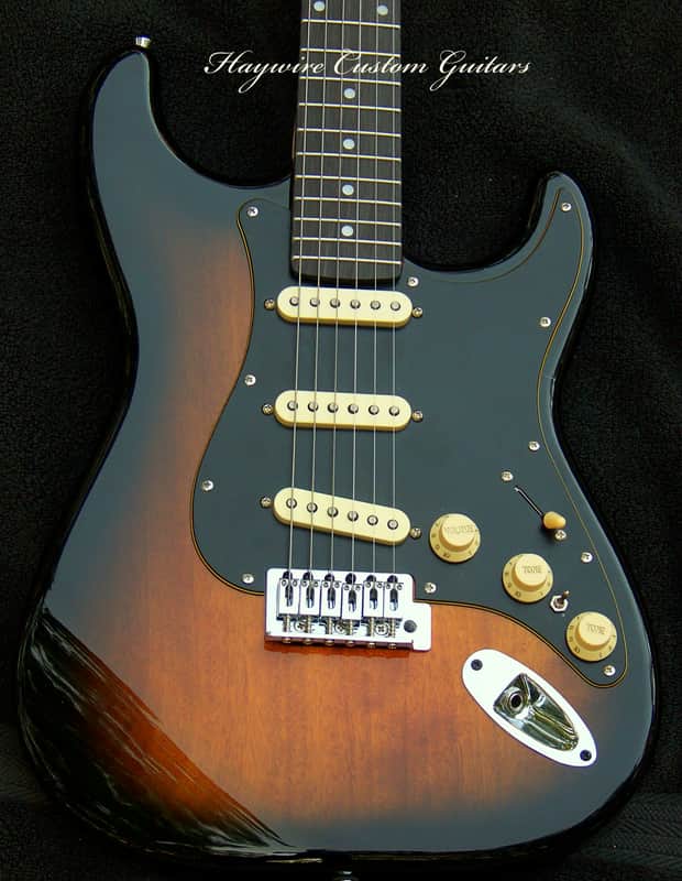 X- Wide 1-3/4" (45 mm) Birdseye Maple/Ebony Neck Tobacco Sunburst Solid Mahogany Strat + Working Bridge Tone+ Treble Bleed+7 Sound Switch+ Matte Black Guard + Grover 406C Locking Tuners+ Leveled, Crowned and Polished Frets+Low Action Setup! image 1
