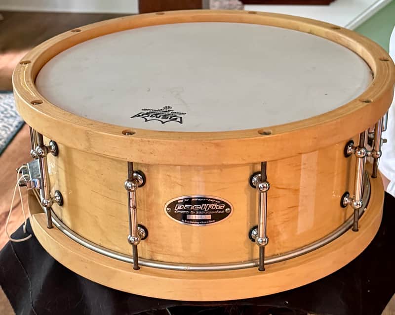 PDP Pacific SX Series Natural Maple 5 x 14" Snare Drum Wooden Hoops 10 Lugs image 1