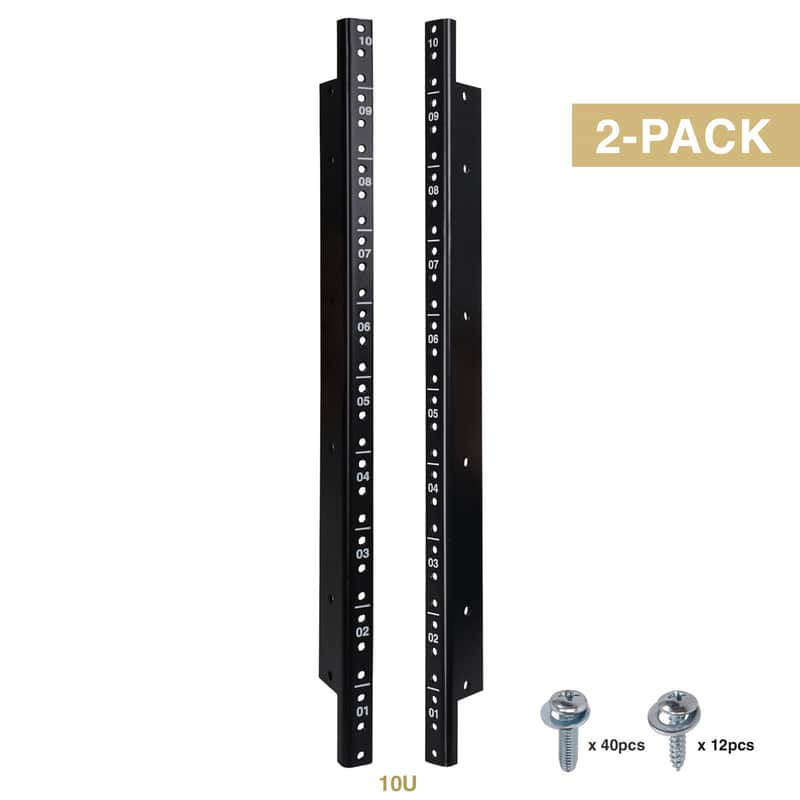 ST-RR-10U / ST-RR-10UX2 | 10U Steel Rack Rails, with Black Powder Coated Finish and Screws, 2-Pack or 4-Pack-ST-RR-10U (2-Pack) image 1