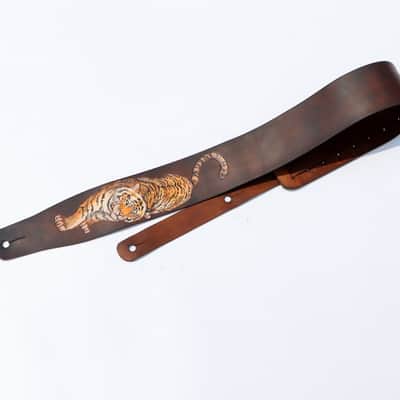 burnyblack custom made guitar strap leather 2.5" - tiger brown image 7