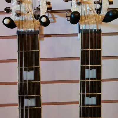 Italia Rimini Twin Double Neck, White Pearl, Redburst back 2015 NOS image 15