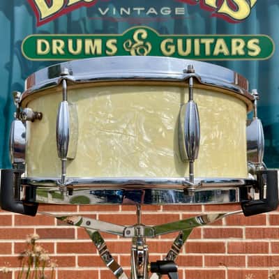 1950s Slingerland No. 143 Krupa Model Radio King Snare Drum White Marine Pearl 5.5x14 image 4