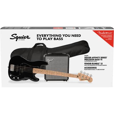 Squier Affinity Series Precision Bass PJ Electric Guitar Pack with Rumble 15 120V Amplifier, Maple Fingerboard, Black image 13
