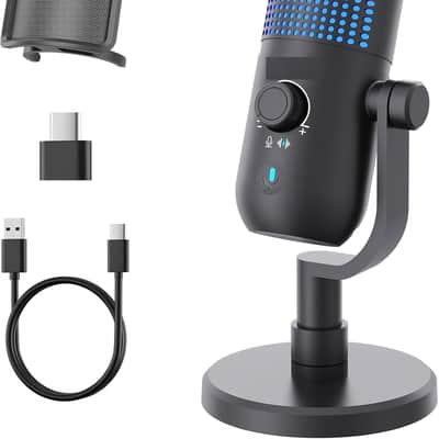 USB Condenser Microphone for PC Gaming,Streaming&Podcast,Plug & Play RGB Desktop Mic with One-Touch Mute,Cardioid Noise-Canceling Computer Mic for Twitch,YouTube,Recording on PC & Laptop(Black) image 1