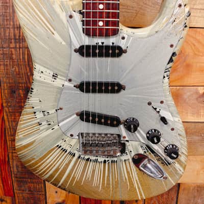 Fender FSR "Splattercaster" Standard Splatter Stratocaster with Rosewood Fretboard 2003 - 2004 - Olympic White, Aztec Gold, and Inca Silver Swirl over Black image 2