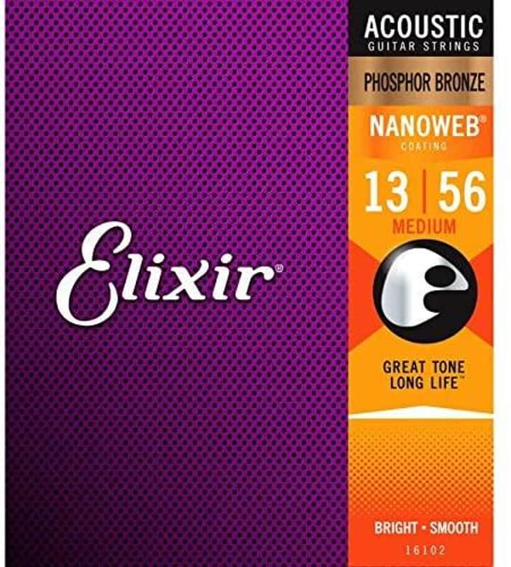 Elixir Strings Phosphor Bronze Acoustic Guitar Strings w NANOWEB Coating, Medium 16102 (.013-.056) image 1