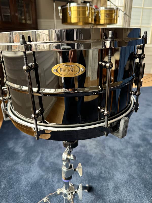 World Max Vintage Black Chrome Brass Snare 7x13 MINT image 1