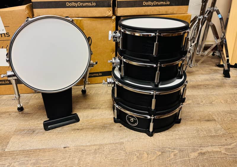 Lemon Snare and 3 Tom Kick Shell Pack Black Wood Drum for Roland and Alesis Kit image 1