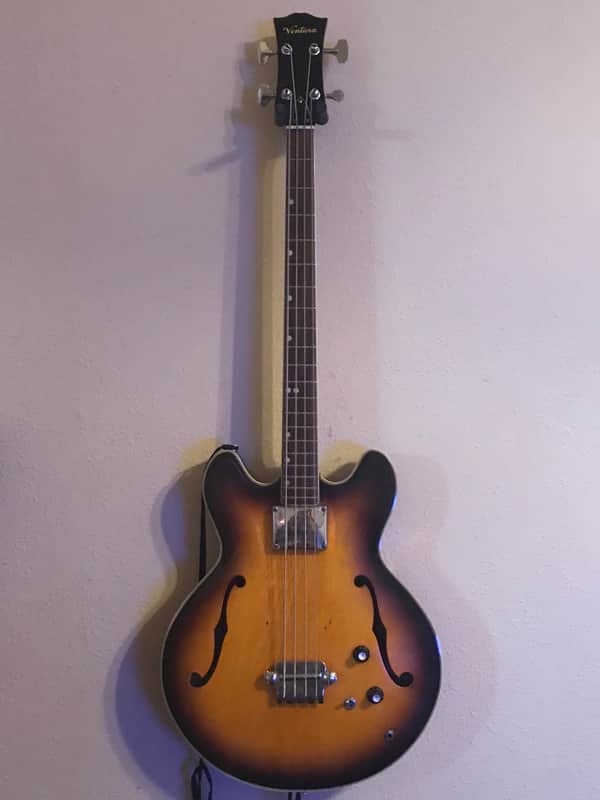 Vintage Ventura  Semi-hollow body bass guitar 335 copy 60’s-70’s Sunburst image 1