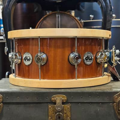 Walfredo Reyes Jr Collection DW Collectors 6.5x14 Maple Mahogany Wood Hoop Snare Drum - Natural Lacquer over Mahogany Gloss image 1