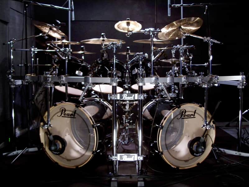 11 Piece PEARL double bass drum kit - rack mounted drums - Full Kit with Rack Hardware & 15 cymbals image 1