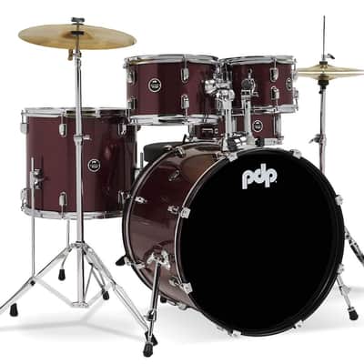 Pacific Drums Center Stage Complete Drumkit, 5 Drum Set, Ruby Red Sparkle, 7x10, 8x12, 14x16 Floor, 16x22 Kick, 5x14 Snare (PDCE2215KTRR) image 1