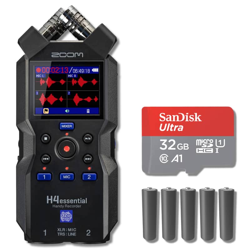 Zoom H4essential 4-Track 32-Bit Float Portable Audio Recorder with 32GB microSD Card and AA Batteries image 1