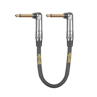 Guitar Patch Cable, 6 inch - 1/4 inch TS Right Angled Guitar Pedal Effects Instrument Cord, 22AWG, Chrome Zinc Alloy Shell, PVC Jacket - 6-Pack image 1