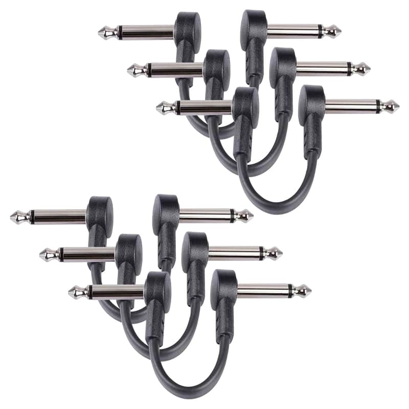 4 Inch Guitar Patch Cables 6 Pack, 1/4" TS Right Angle Effect Pedal Flat Cables, Pedal Board Patch Cables, Black image 1