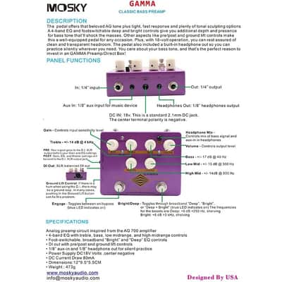 MOSKY GAMMA Bass Preamp Direct Box with a headphone out and aux-in feature image 10