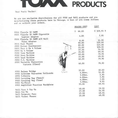 Vintage FOXX Guitar Effect Pedal Brochure 3 Pages RARE TONE WAH FUZZ WAH image 2