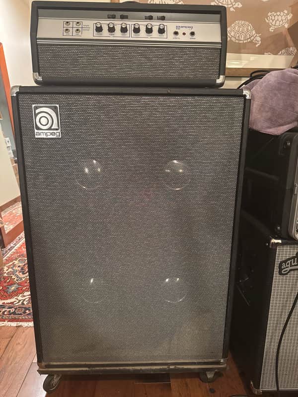 Ampeg '69-'70 - Blue line 55W tube 2ch amp with Ampeg 4x12 cab, dolly & original head cover image 1