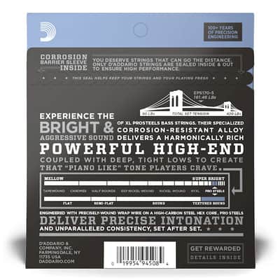 D'Addario EPS170-5 Regular Light 5-String, Long Scale, 45-130, XL ProSteels Bass Strings image 2